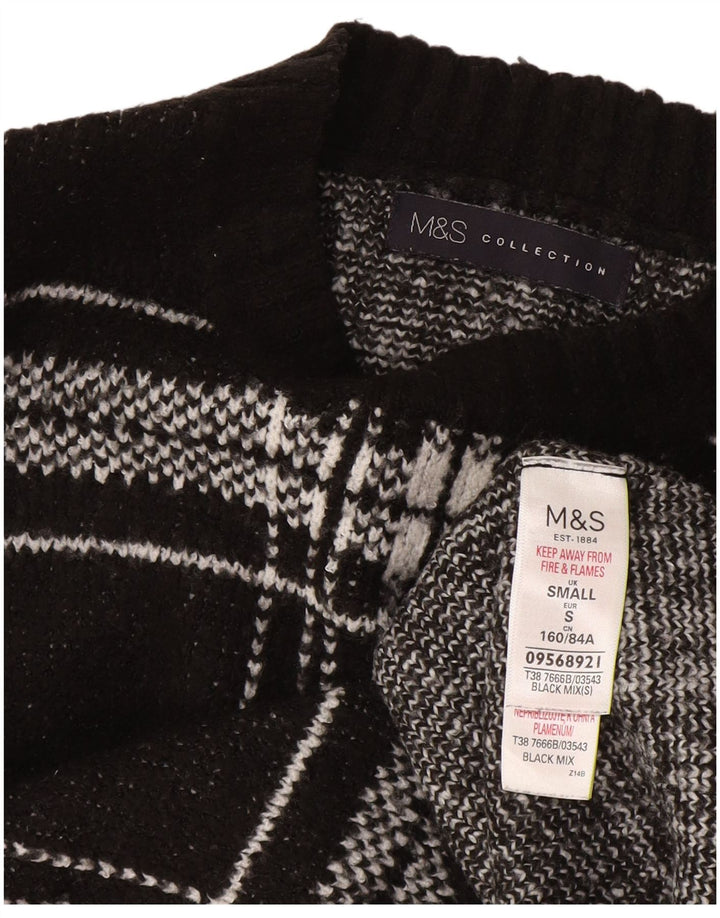Marks & Spencer Womens Crew Neck Jumper Sweater UK 10 Small Black Check