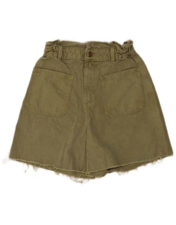 Zara Womens High Waist Denim Shorts EU 38 Small W28 Khaki Cotton