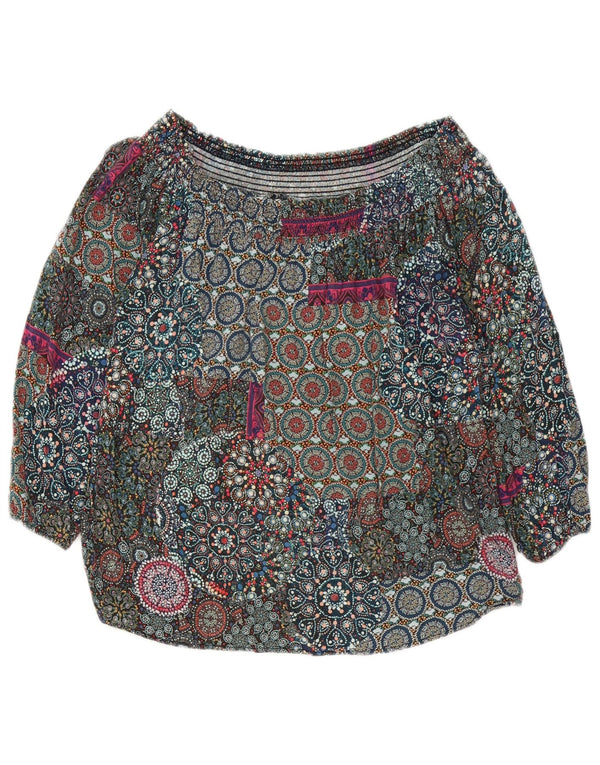 Desigual Womens 3/4 Sleeve Off Shoulder Top UK 6 XS Multicoloured Floral