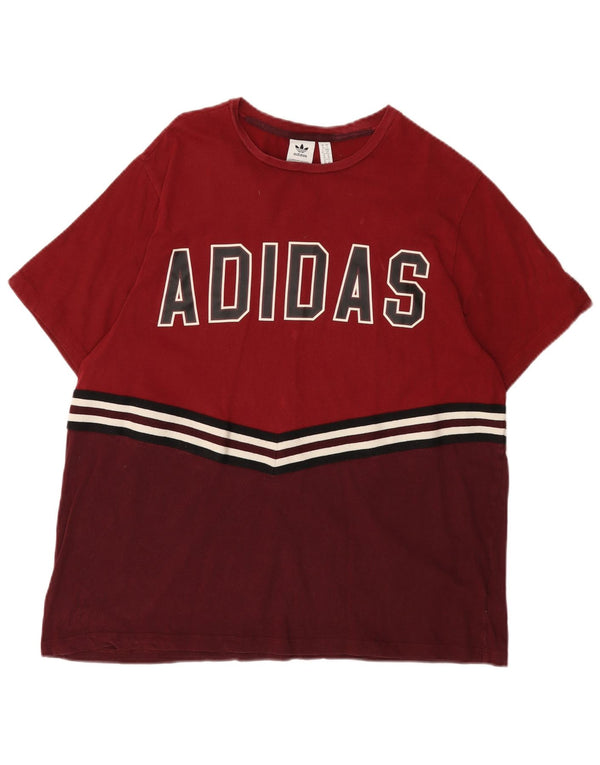 ADIDAS Womens Graphic T-Shirt Top UK Small 10 Burgundy Colourblock