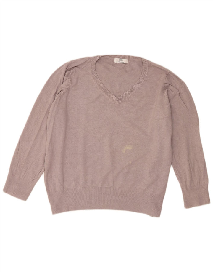 Marks & Spencer Womens V-Neck Jumper Sweater UK 20 2XL Grey Viscose