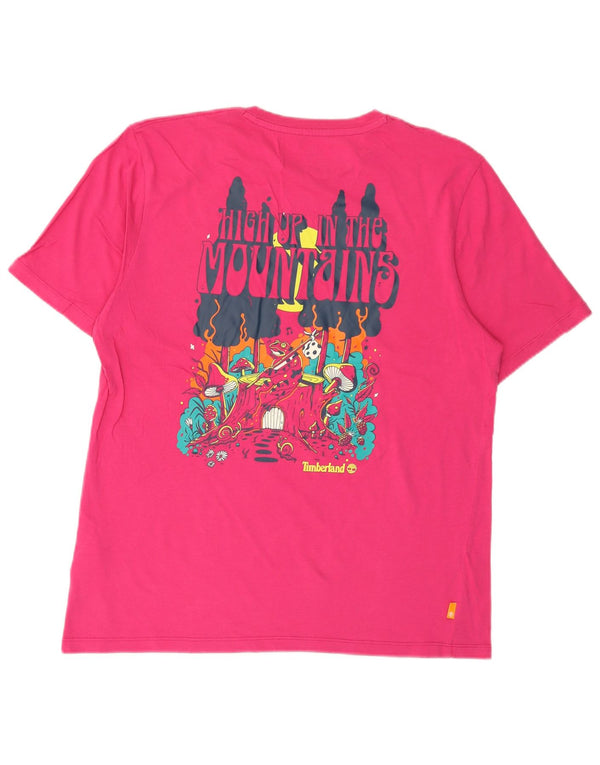 Timberland Mens Graphic T-Shirt Top Medium Pink