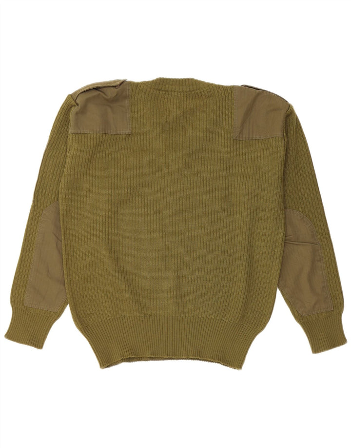 Vintage Mens Military V-Neck Jumper Sweater Medium Khaki