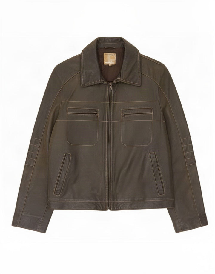 Conbipel Mens Leather Jacket IT 48 Medium Khaki