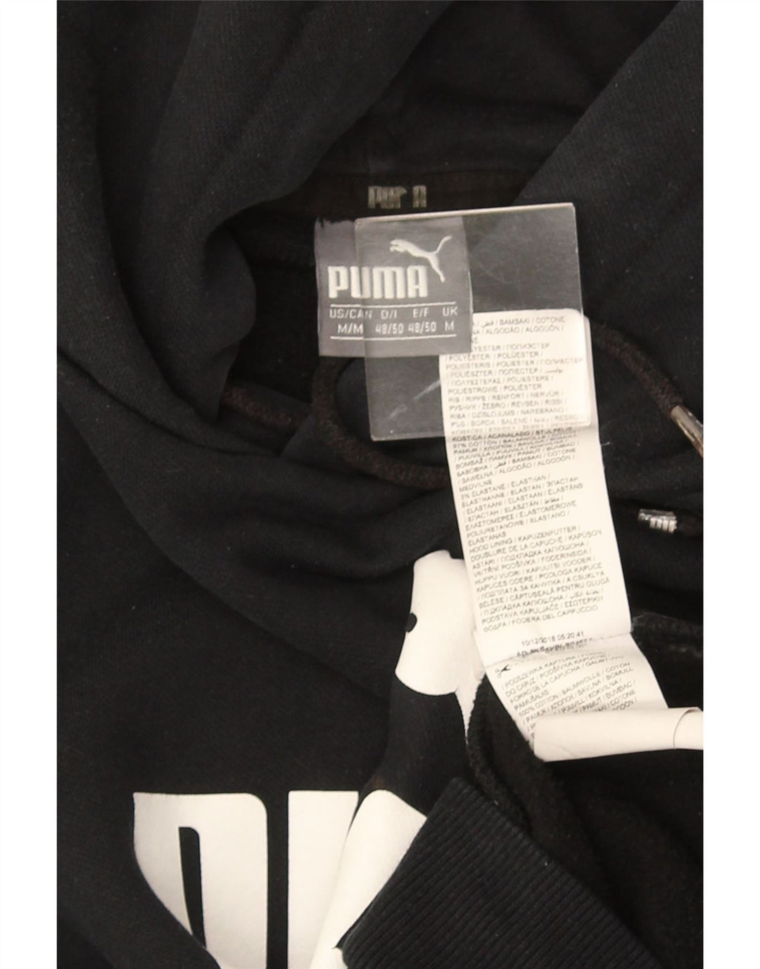 PUMA Mens Graphic Hoodie Jumper Medium Black Cotton