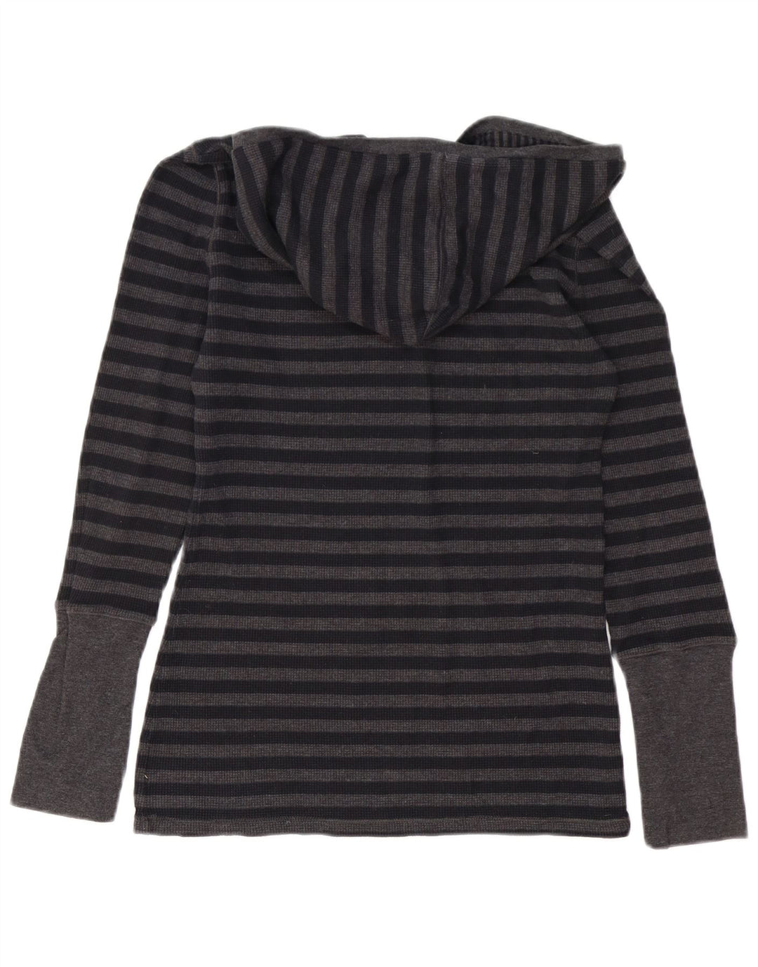 Calvin Klein Womens Hooded Top Long Sleeve UK 12 Medium Grey Striped Cotton