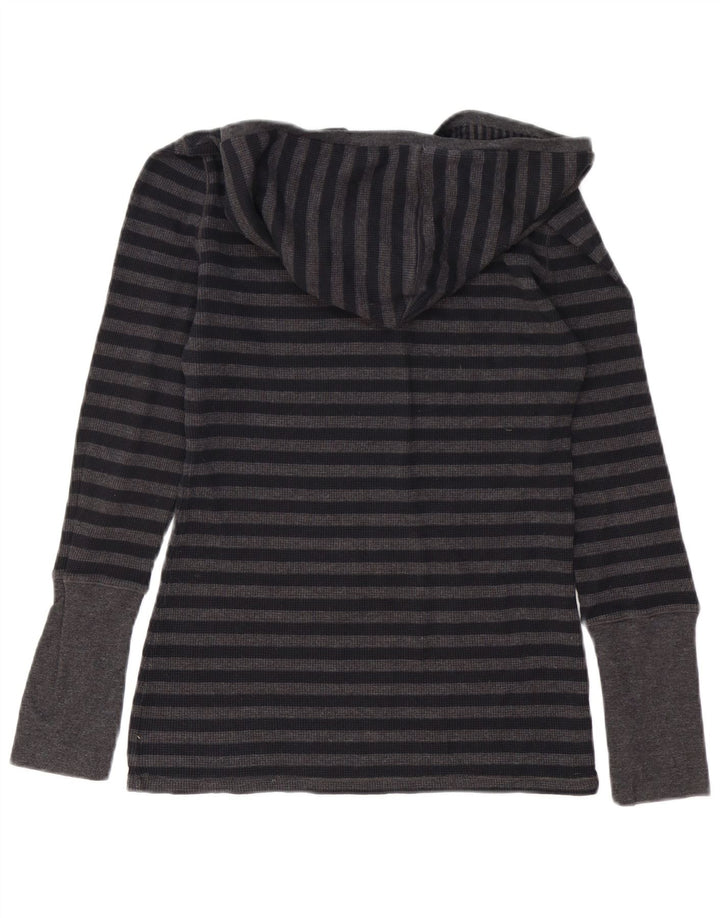 Calvin Klein Womens Hooded Top Long Sleeve UK 12 Medium Grey Striped Cotton