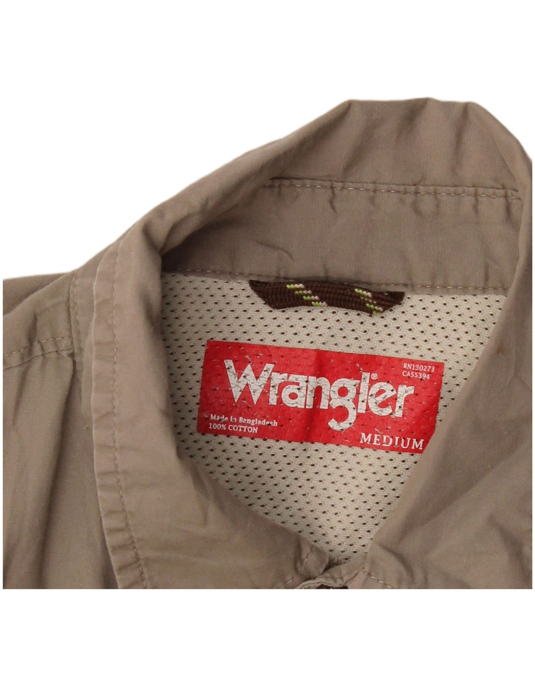 Wrangler Mens Shirt Medium Khaki Cotton