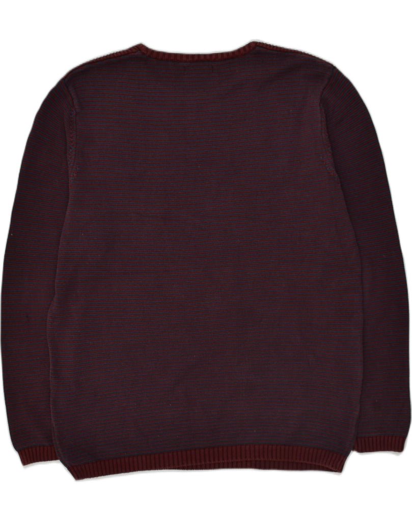 JACK & JONES Mens Crew Neck Jumper Sweater XL Burgundy Striped Cotton | Vintage Jack & Jones | Thrift | Second-Hand Jack & Jones | Used Clothing | Messina Hembry 