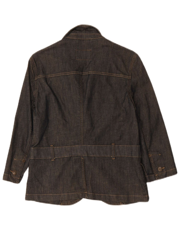 Massimo Dutti Womens Denim Short Sleeve Blazer Jacket UK 10 Small Navy Blue