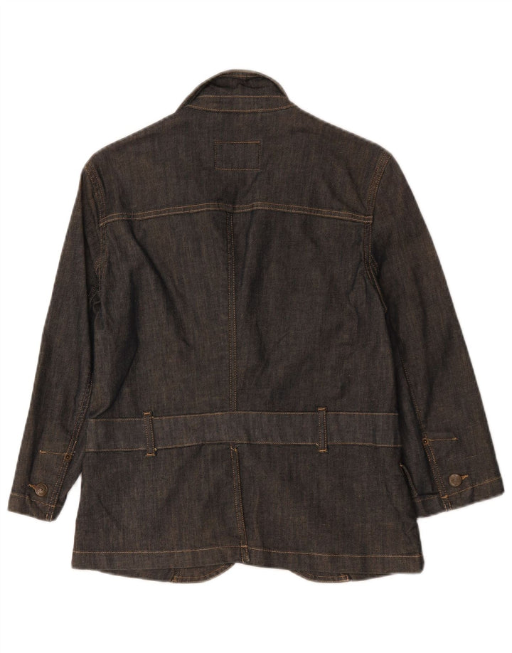 Massimo Dutti Womens Denim Short Sleeve Blazer Jacket UK 10 Small Navy Blue