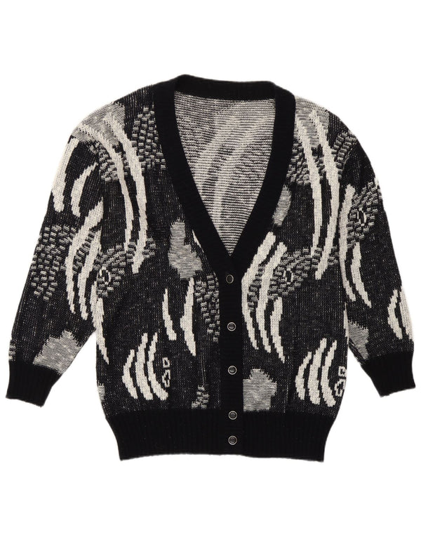 Vintage Womens Cardigan Sweater IT 42 Medium Black Geometric Polyacrylic