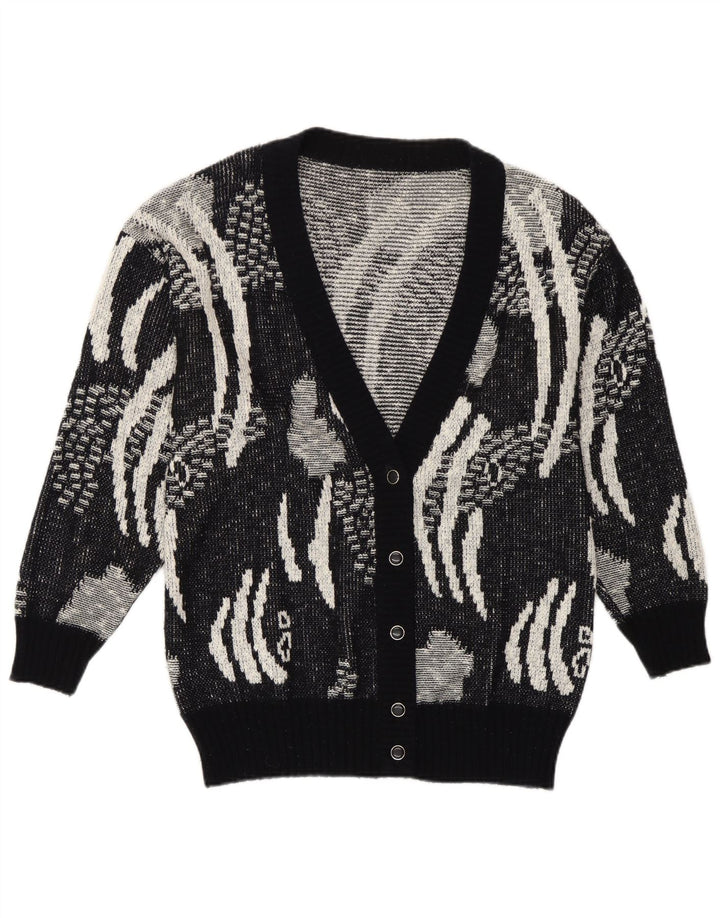 Vintage Womens Cardigan Sweater IT 42 Medium Black Geometric Polyacrylic