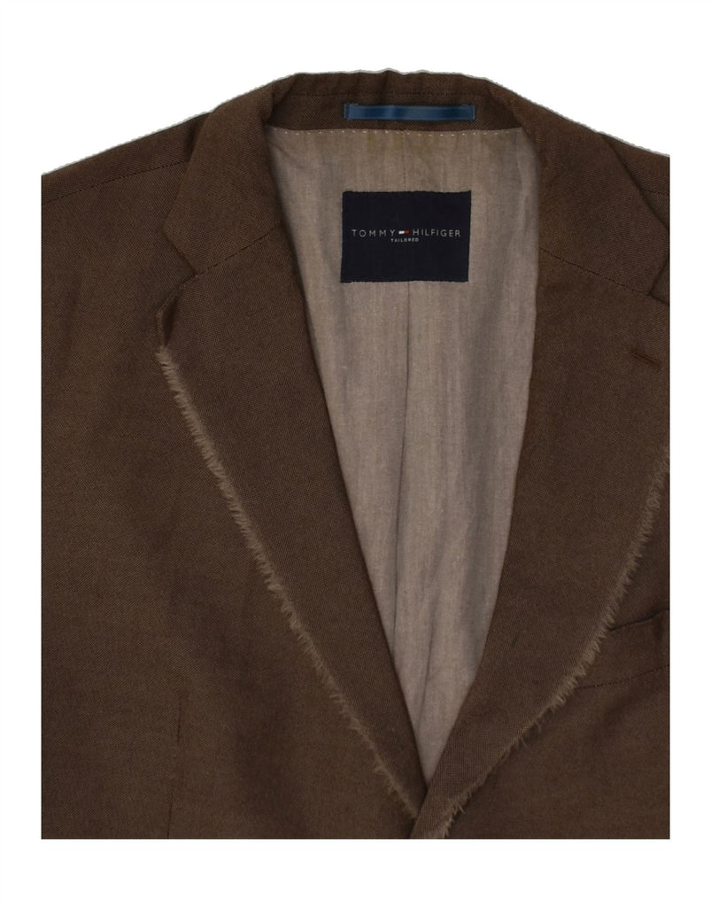 TOMMY HILFIGER Mens 2 Button Blazer Jacket UK 40 Large Brown Cotton | Vintage Tommy Hilfiger | Thrift | Second-Hand Tommy Hilfiger | Used Clothing | Messina Hembry 