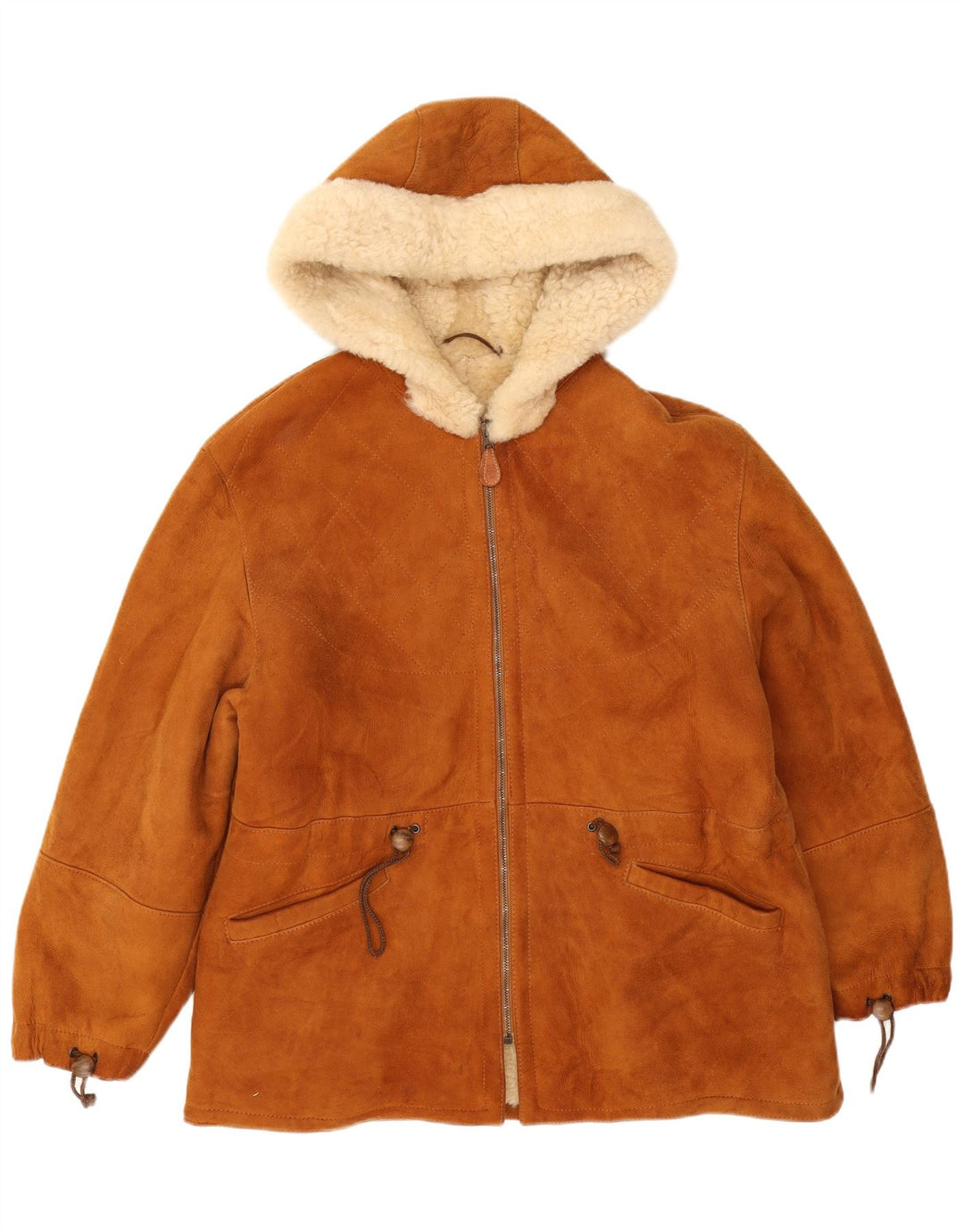 Marika Mens Hooded Sherpa Suede Jacket UK 40 Large Brown