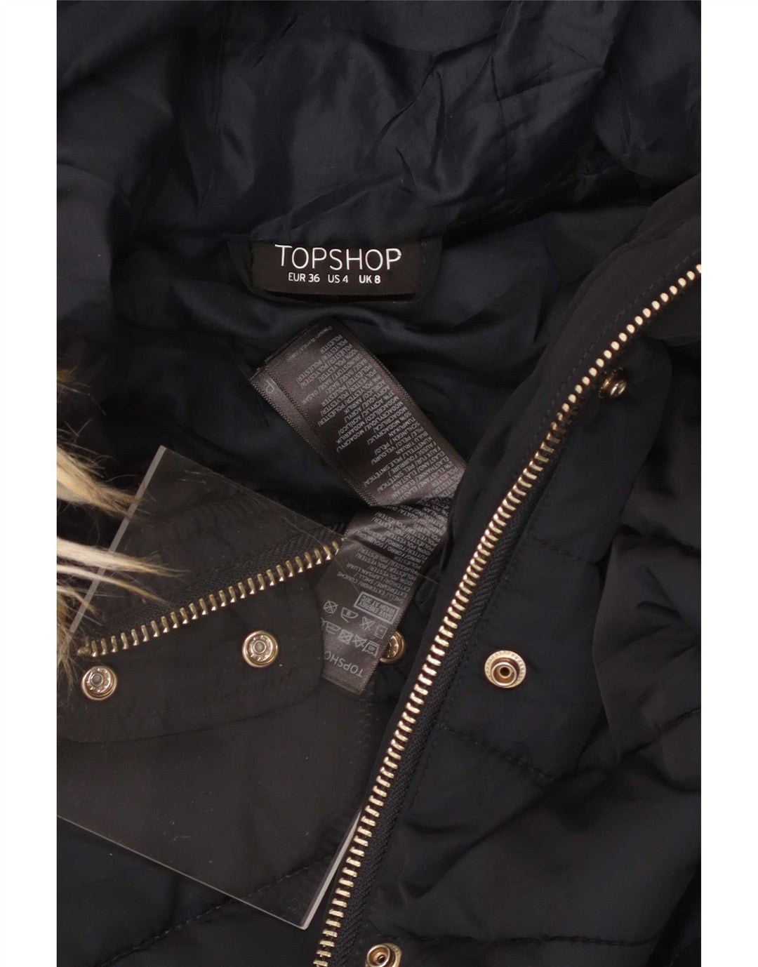 Topshop Womens Hooded Padded Jacket UK 8 Small Navy Blue Polyester