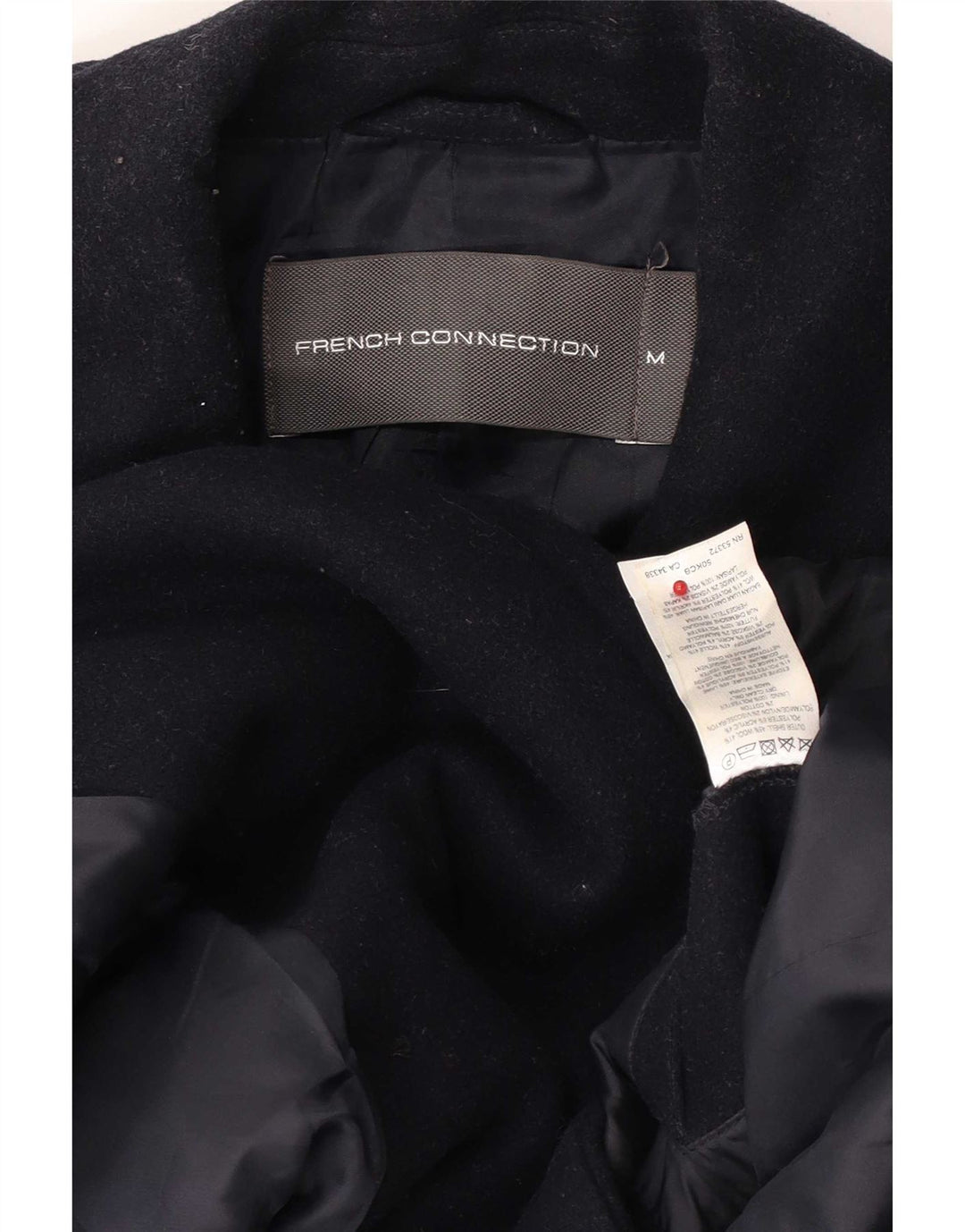 French Connection Mens Double Breasted Coat UK 38 Medium Navy Blue Wool