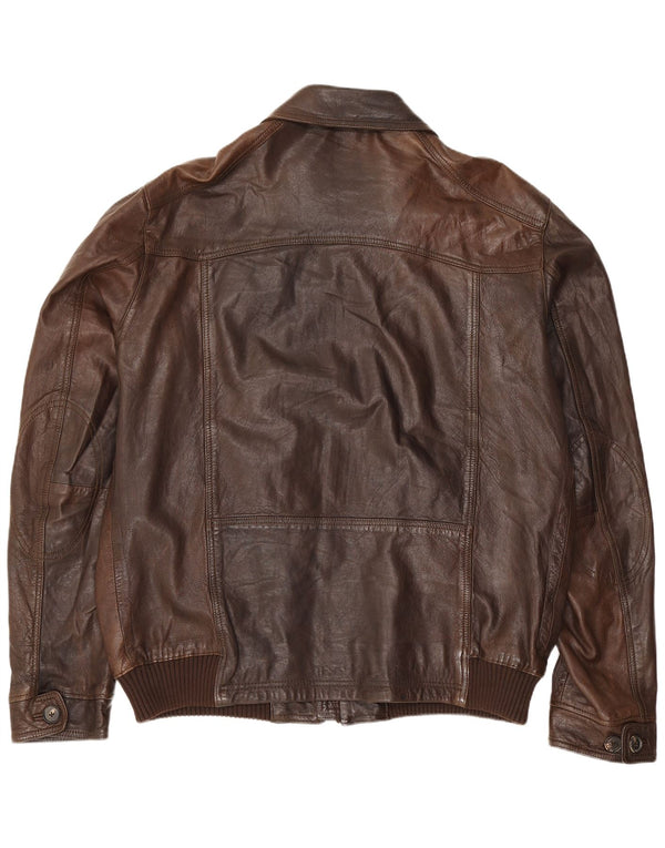 Massimo Dutti Mens Leather Utility Jacket UK 44 2XL Brown