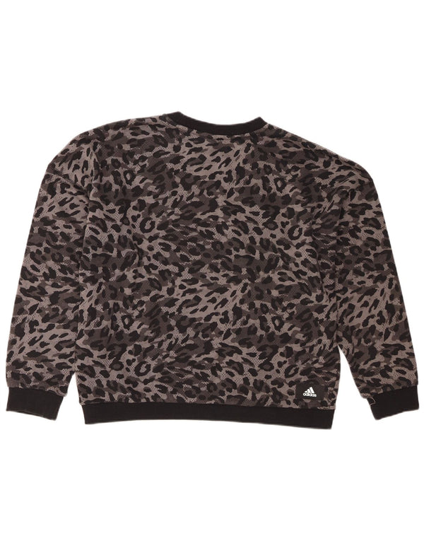 Adidas Womens Graphic Sweatshirt Jumper UK 16/18 Large Grey Animal Print