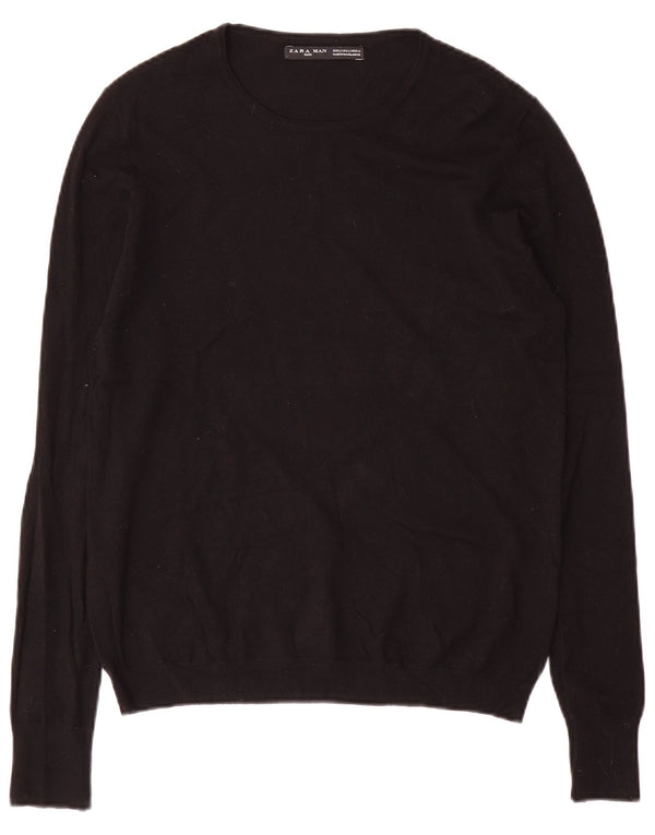Zara Mens Crew Neck Jumper Sweater Large Black