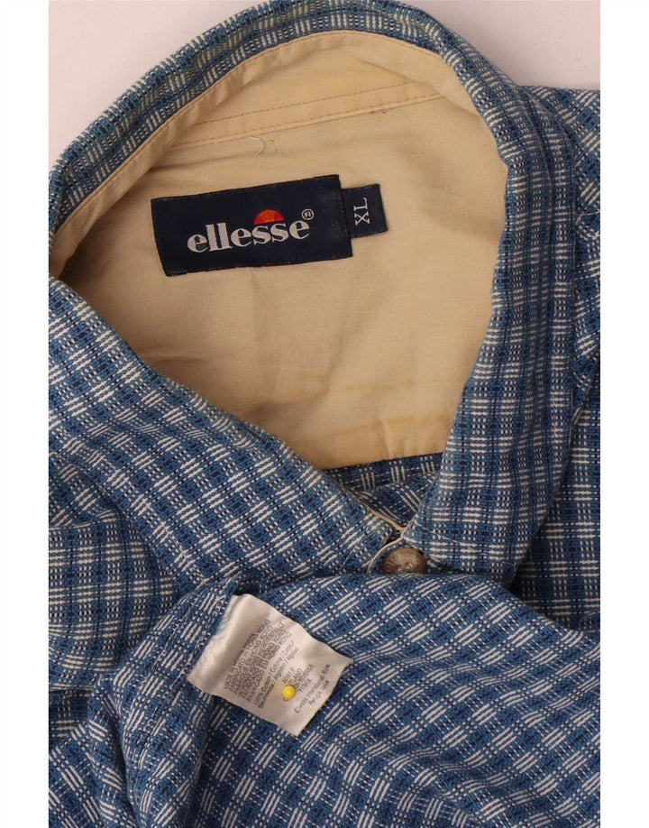 Ellesse Mens Short Sleeve Shirt XL Blue Check Cotton