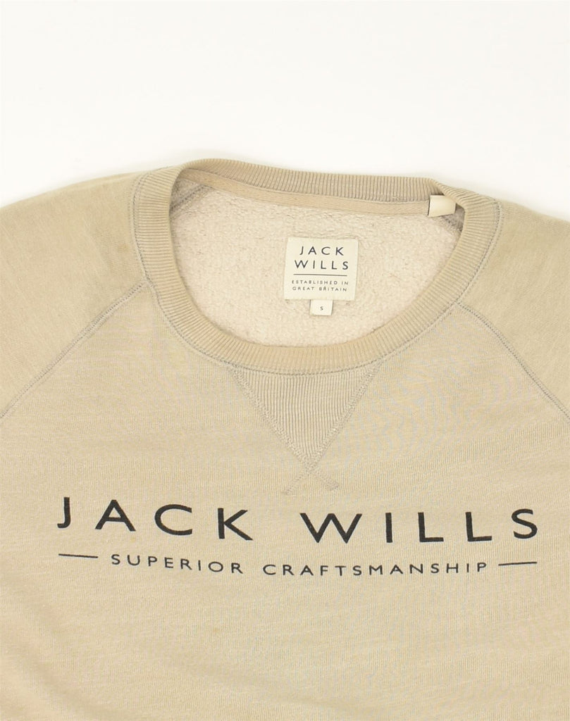 JACK WILLS Mens Graphic Sweatshirt Jumper Small Beige Cotton | Vintage Jack Wills | Thrift | Second-Hand Jack Wills | Used Clothing | Messina Hembry 