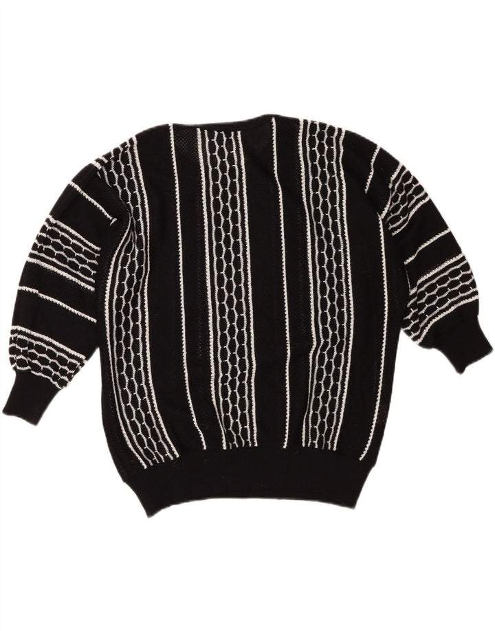 Vintage Womens Boat Neck Jumper Sweater EU 46 XL Black Striped Polyacrylic