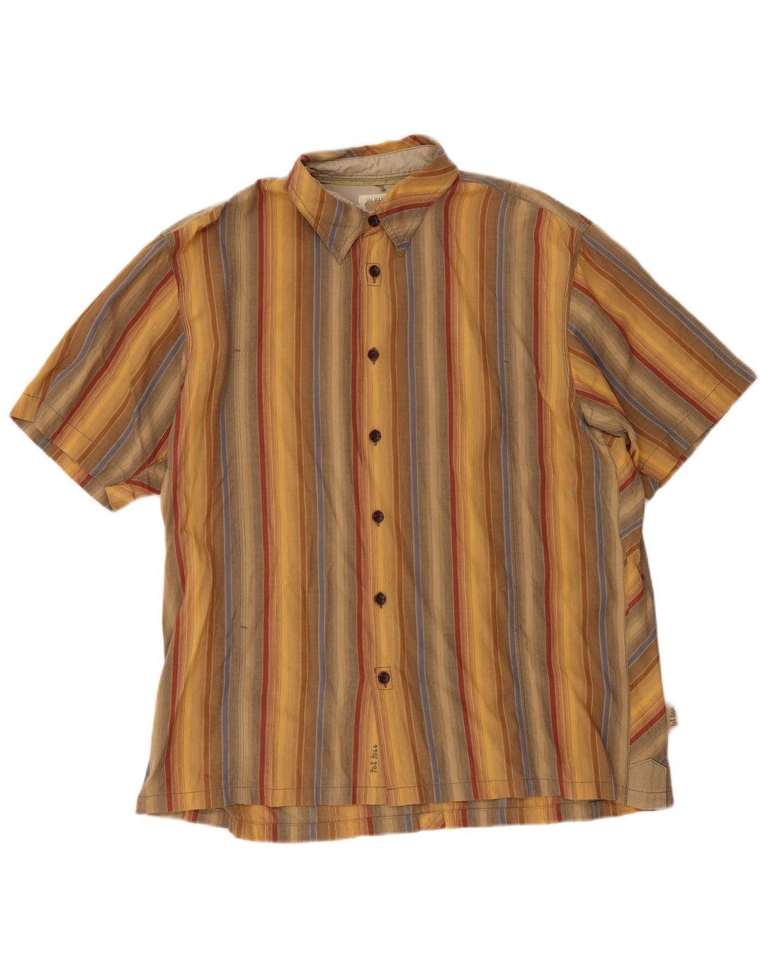 FAT FACE Mens Short Sleeve Shirt Large Yellow Striped Cotton