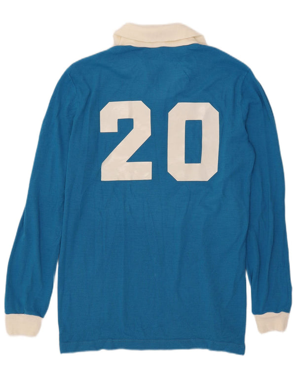 Vintage Mens Graphic Long Sleeve Rugby Polo Shirt Medium Blue