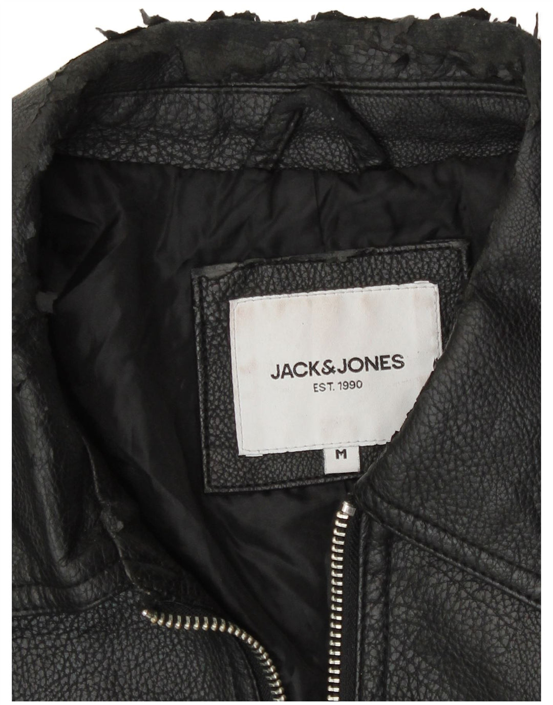 Jack & Jones Mens Faux Leather Jacket UK 38 Medium Black Polyester