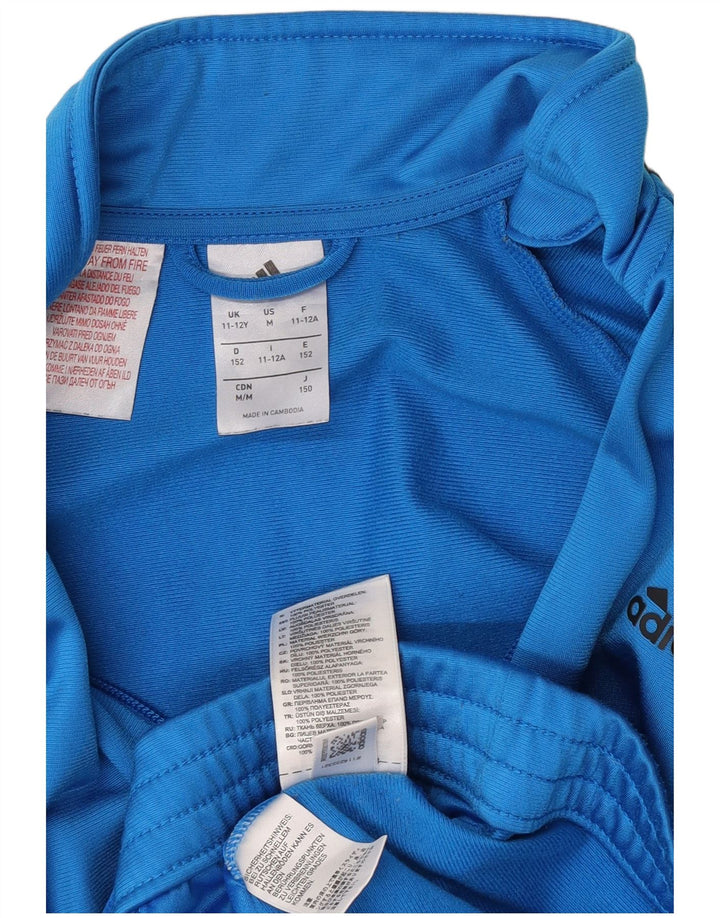Adidas Boys Tracksuit Top Jacket 11-12 Years Blue Colourblock Polyester