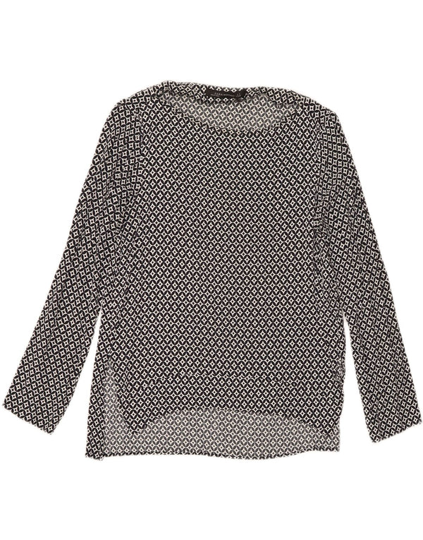 Zara Womens Long Sleeve Blouse Top UK 10 Small Navy Blue Geometric Viscose