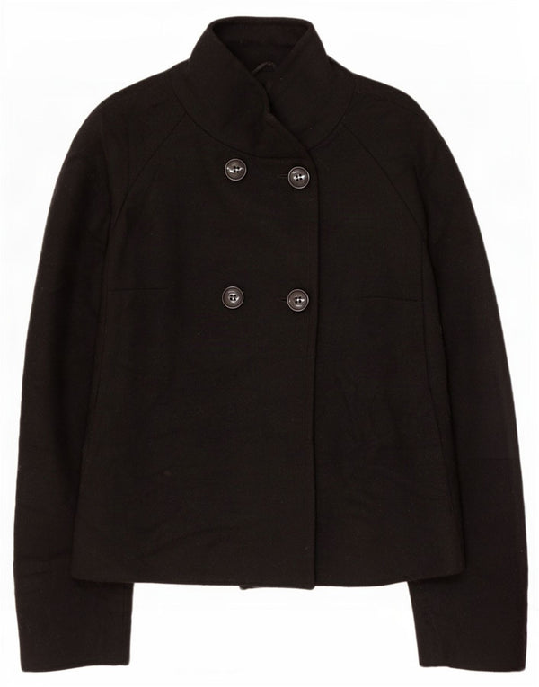 Benetton Womens Pea Coat IT 46 Large Black Wool