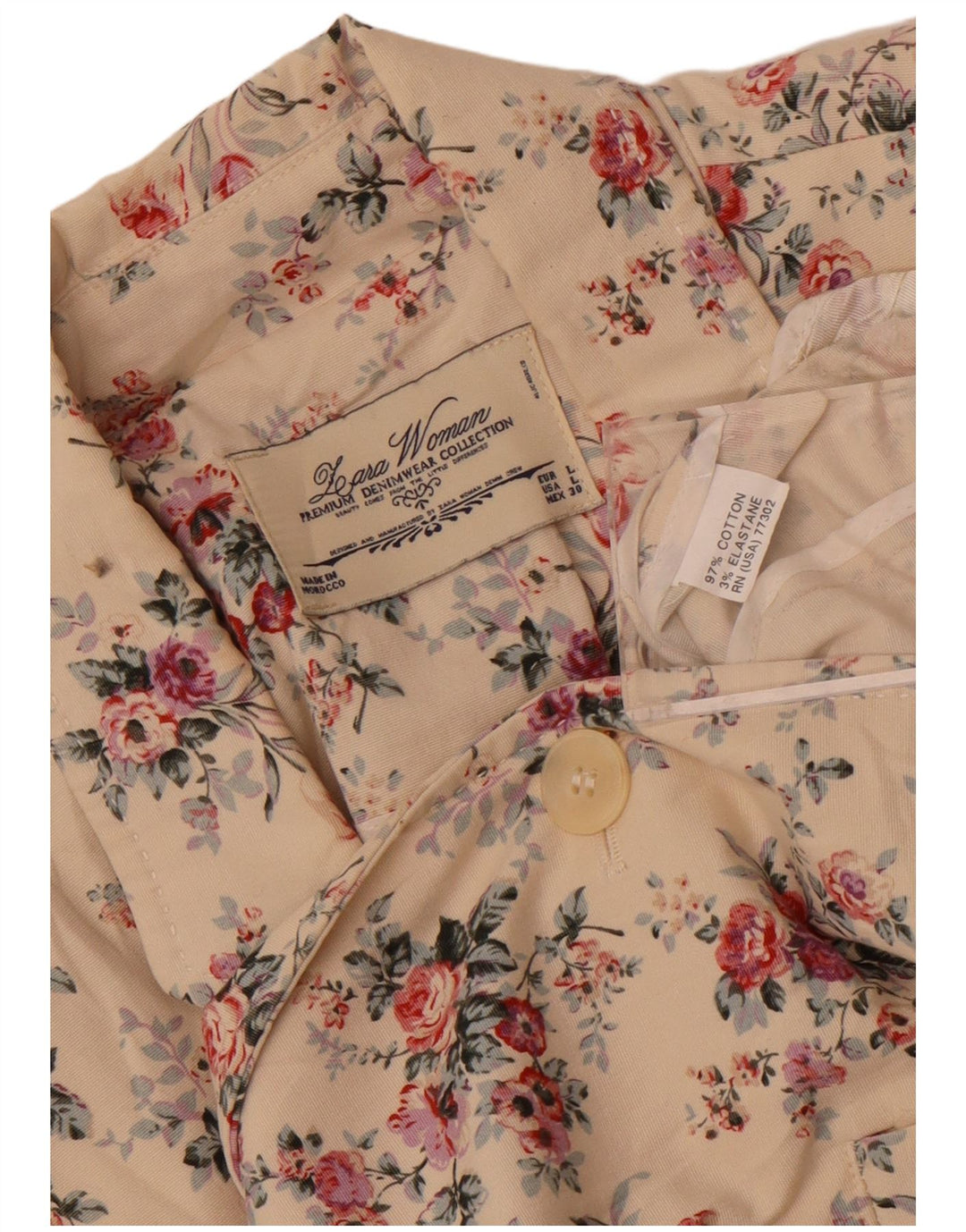 Zara Womens 1 Button Blazer Jacket UK 14 Large Off White Floral Cotton