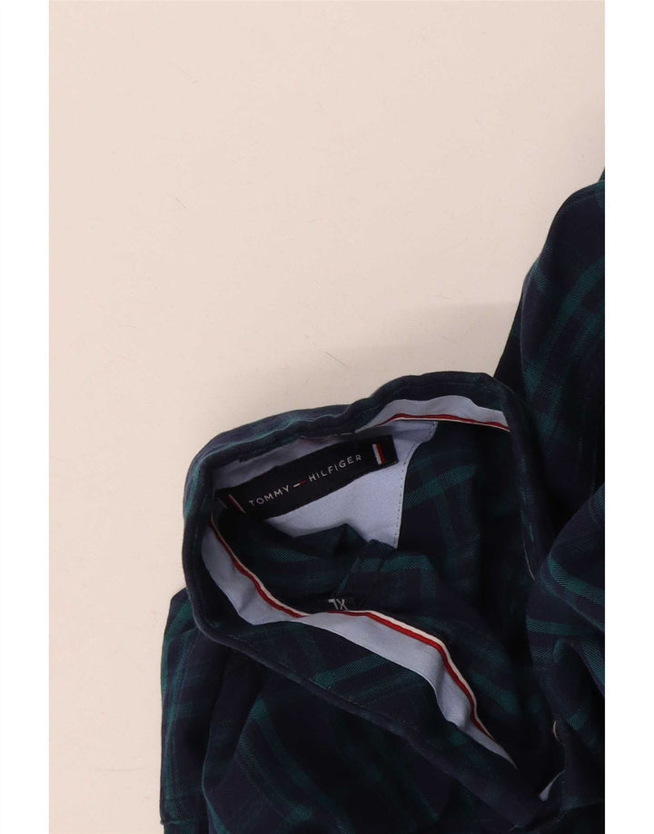 Tommy Hilfiger Mens Custom Fit Shirt XL Navy Blue Check