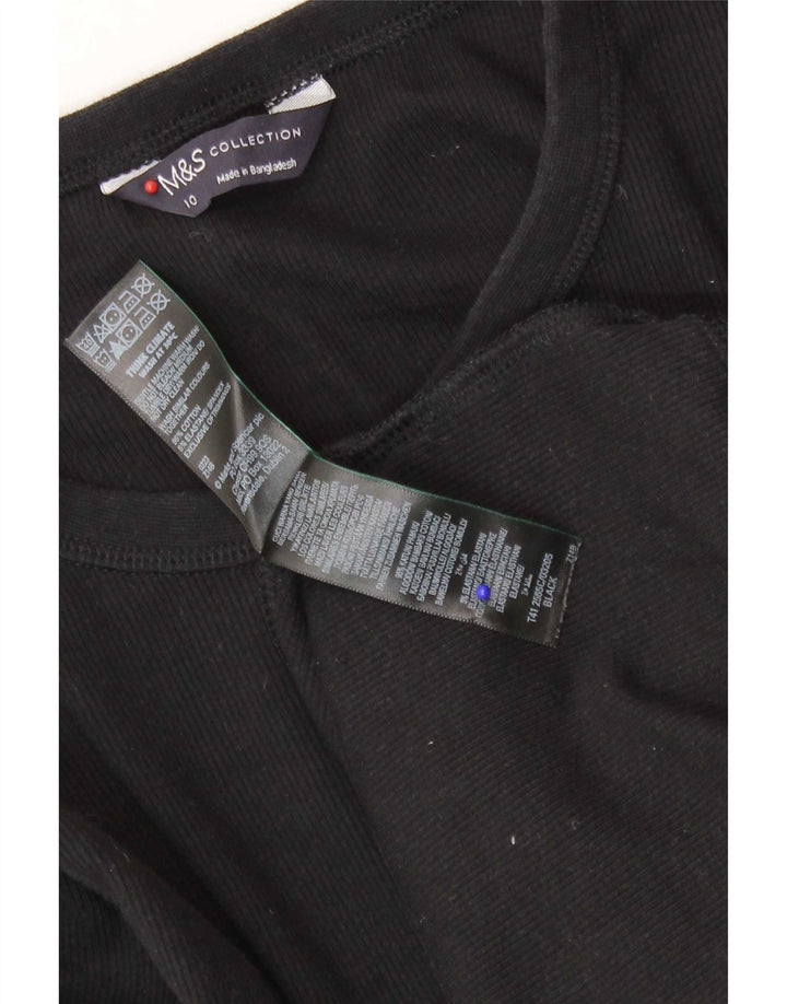 Marks & Spencer Womens Top Long Sleeve UK 10 Small Black Cotton