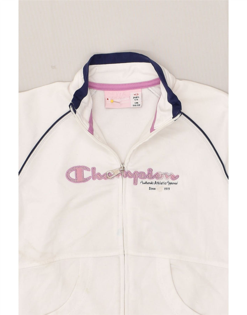 CHAMPION Girls Graphic Tracksuit Top Jacket 5-6 Years XS White Polyester | Vintage Champion | Thrift | Second-Hand Champion | Used Clothing | Messina Hembry 