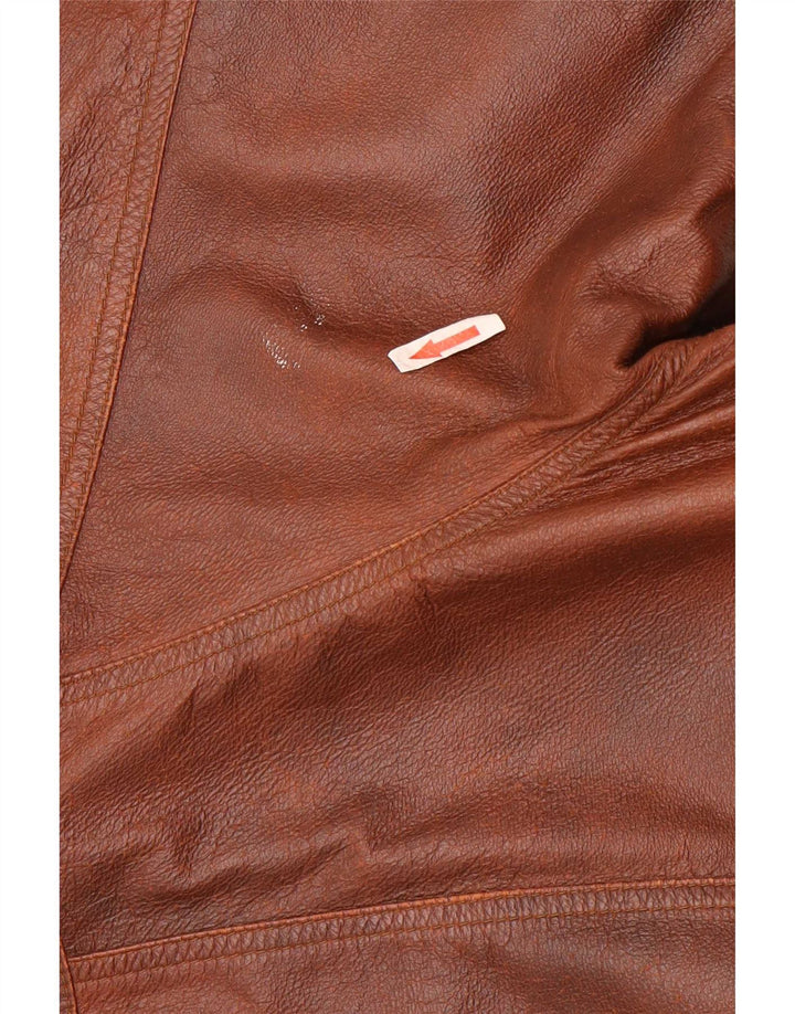 Mondial Mens Loose Fit Leather Jacket UK 38 Medium Brown