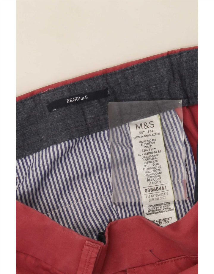 Marks & Spencer Mens Straight Regular Suit Trousers W32 L28 Pink Cotton