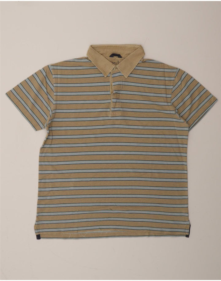 MARLBORO CLASSICS Mens Polo Shirt Large Beige Striped