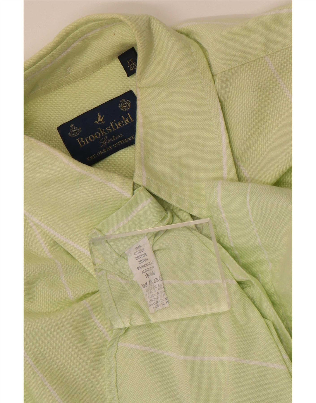 Brooksfield Mens Shirt Size 40 Medium Green Striped Cotton