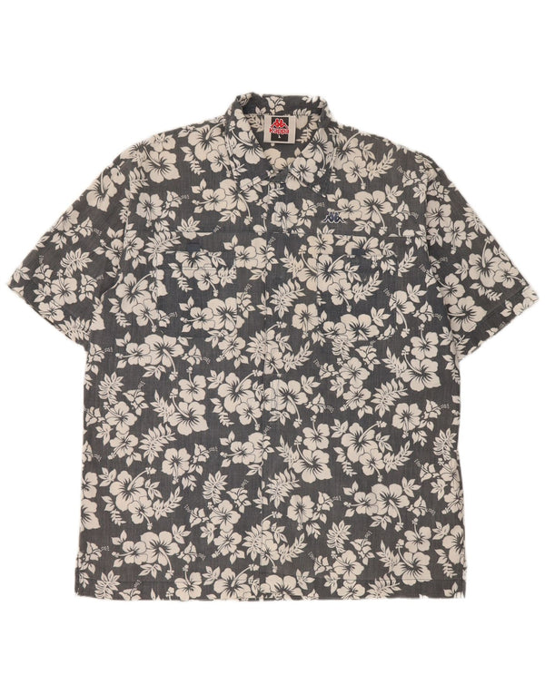 Kappa Mens Short Sleeve Shirt Large Grey Floral Polyester