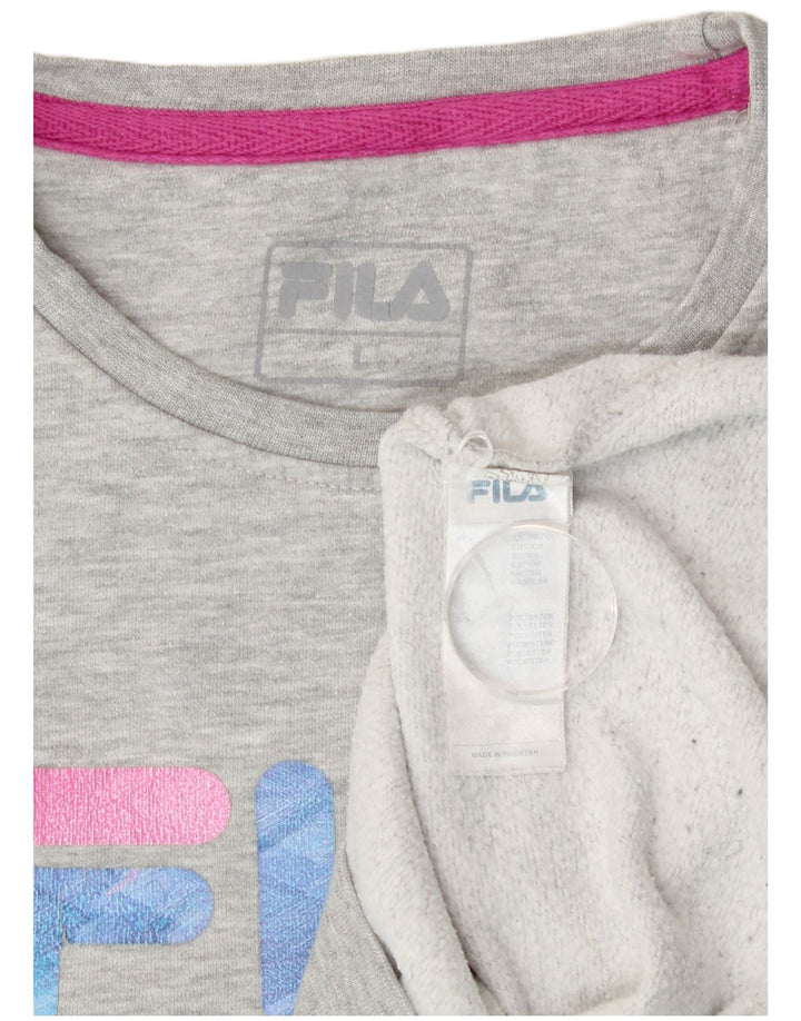Fila Womens Graphic Sweatshirt Jumper UK 16 Large Grey Cotton