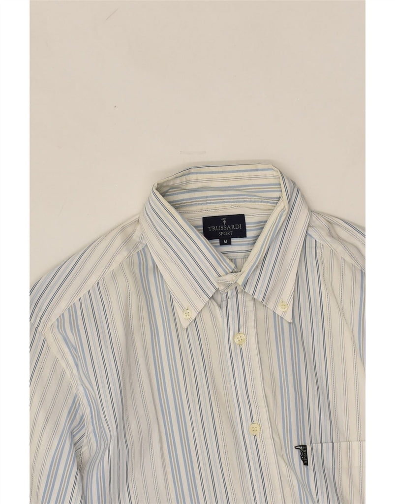 TRUSSARDI Mens Shirt Medium Grey Striped Cotton | Vintage Trussardi | Thrift | Second-Hand Trussardi | Used Clothing | Messina Hembry 