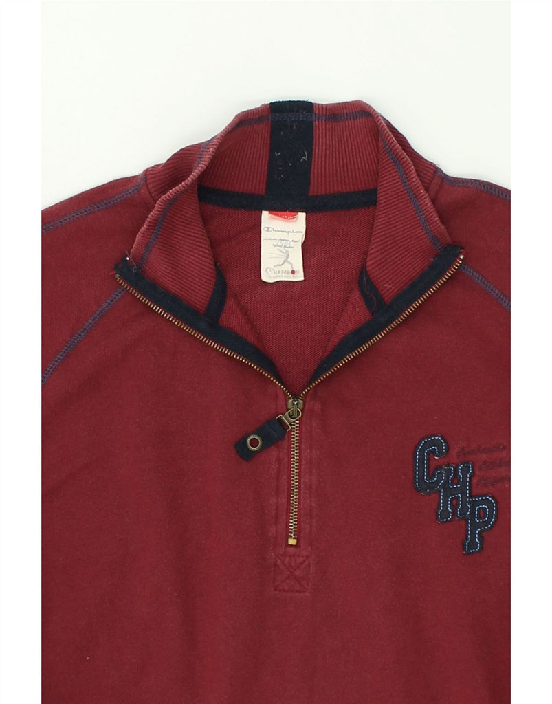 CHAMPION Mens Zip Neck Sweatshirt Jumper 2XL Maroon Cotton | Vintage Champion | Thrift | Second-Hand Champion | Used Clothing | Messina Hembry 