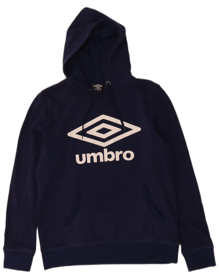 UMBRO Mens Graphic Hoodie Jumper Medium Navy Blue Cotton