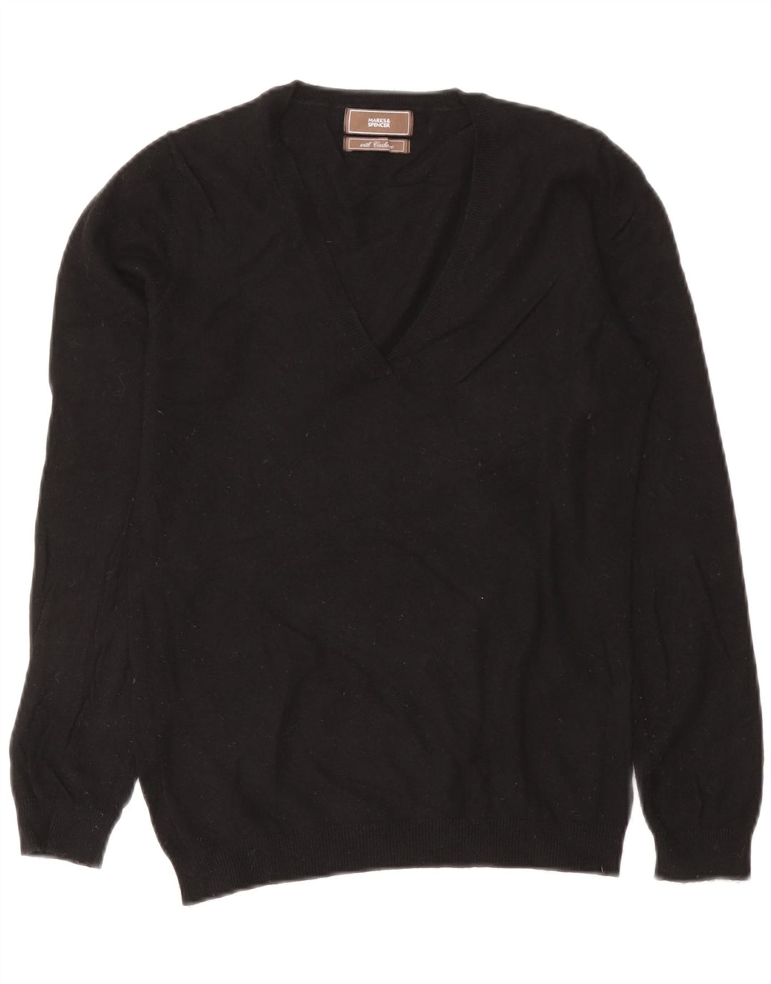 Marks & Spencer Womens V-Neck Jumper Sweater UK 12 Medium Black Viscose
