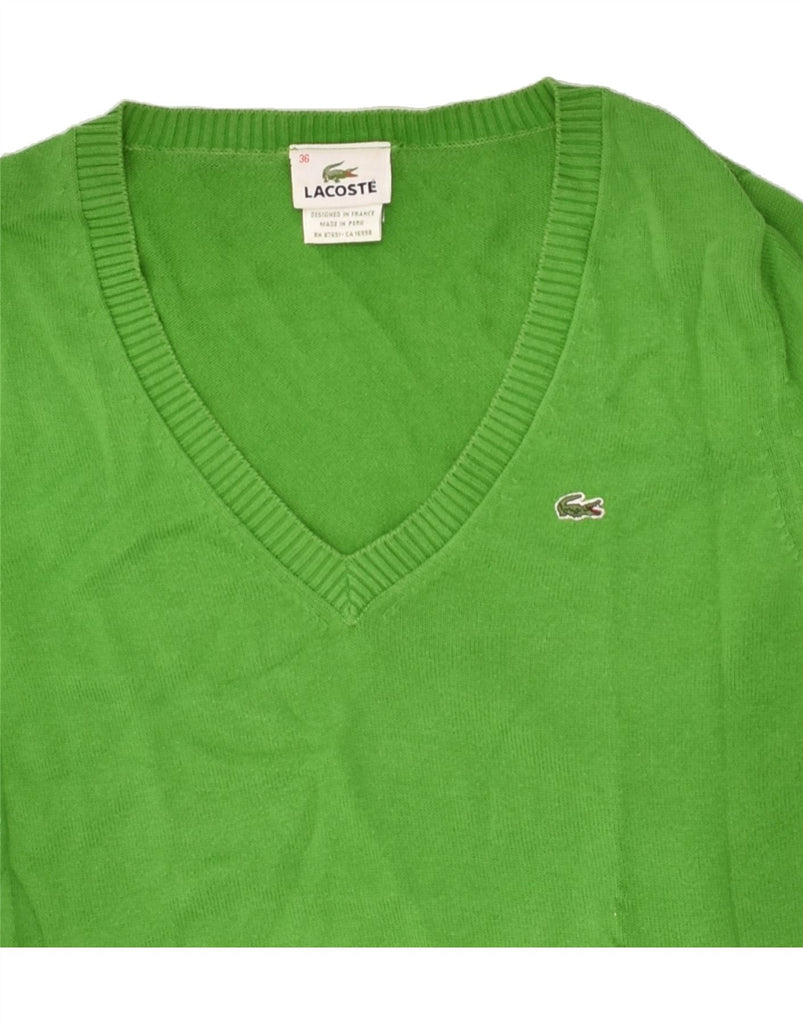 LACOSTE Womens V-Neck Jumper Sweater Size 36 Small Green Cotton | Vintage Lacoste | Thrift | Second-Hand Lacoste | Used Clothing | Messina Hembry 