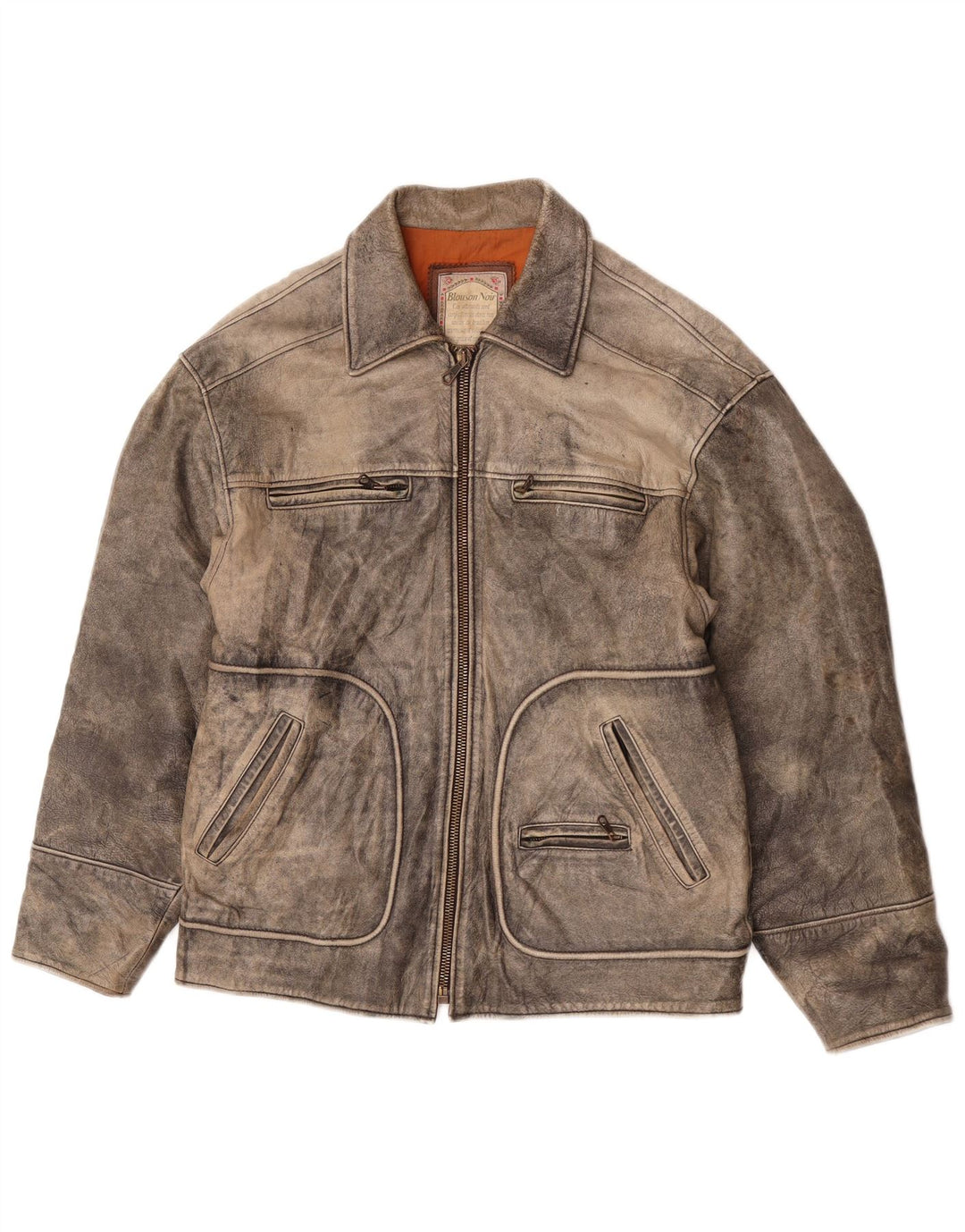 Vintage Mens Leather Jacket UK 40 Large Grey Leather
