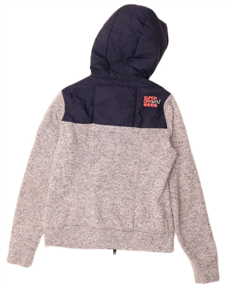 Superdry Womens Zip Hoodie Sweater UK 14 Medium Grey Colourblock Polyester